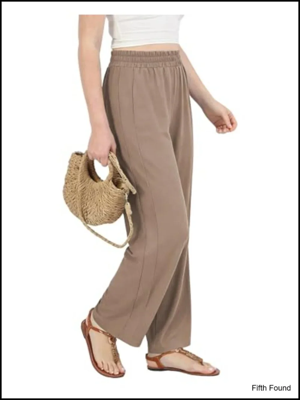 High Waisted Straight Leg Pull On Trousers - Casual Stretch Pants